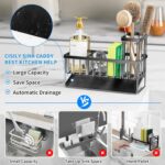 Cisily Kitchen Sink Caddy Organzier with High Brush Holder, Sponge Holder for Sink, 304 Rustproof Stainless, Kitchen Countertop Soap Dispenser Organizer, Kitchen Decor and Accessories - Image 3