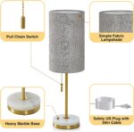 Luvkczc Minimalist Table Lamp Set of 2, Nightstand Lamp for Bedroom Living Room, Modern Pull Chain Bedside Lamp with Marble Base, Fabric Shade, Small Desk Lamp for Home, Office, Reading,Grey - Image 5