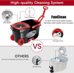 FunClean 360° Spin Mop and Bucket Set with Wringer, 6 Extra Microfiber Heads, 61" Extended Handle for Effortless Floor Cleaning, 2X Wheel Design - Black - Image 3
