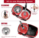 FunClean 360° Spin Mop and Bucket Set with Wringer, 6 Extra Microfiber Heads, 61" Extended Handle for Effortless Floor Cleaning, 2X Wheel Design - Black - Image 4