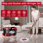 FunClean 360° Spin Mop and Bucket Set with Wringer, 6 Extra Microfiber Heads, 61" Extended Handle for Effortless Floor Cleaning, 2X Wheel Design - Black - Image 8