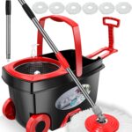 FunClean 360° Spin Mop and Bucket Set with Wringer, 6 Extra Microfiber Heads, 61" Extended Handle for Effortless Floor Cleaning, 2X Wheel Design - Black - Image 9