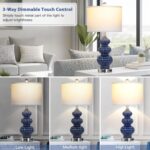 Triple Gourd Ceramic Table Lamps Set of 2, Modern Blue Bedside Lamps with USB A+C Ports & AC Outlet, 3 Way Touch Control Contemporary Nightstand Lamps for Bedroom Living Room - Image 3