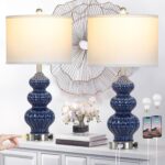 Triple Gourd Ceramic Table Lamps Set of 2, Modern Blue Bedside Lamps with USB A+C Ports & AC Outlet, 3 Way Touch Control Contemporary Nightstand Lamps for Bedroom Living Room - Image 9