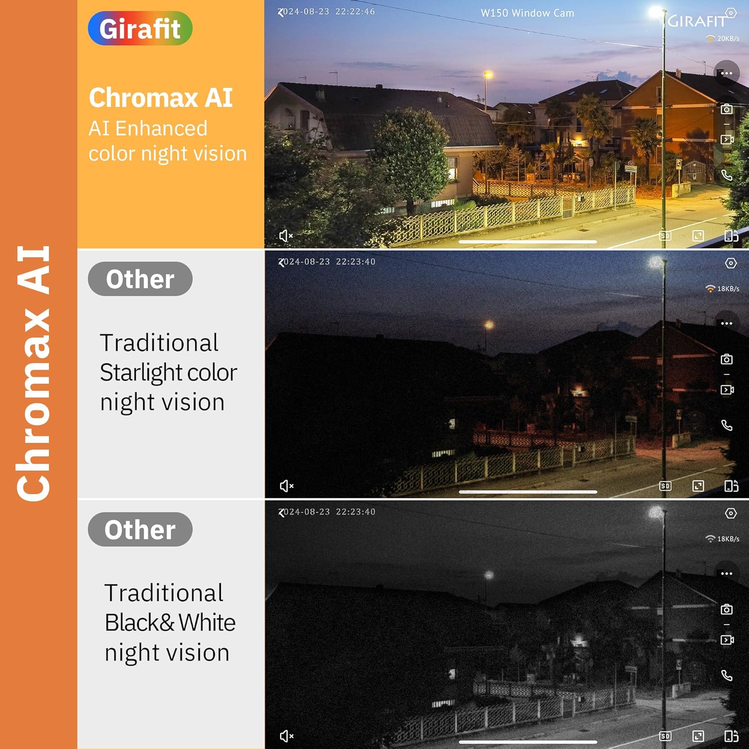 Girafit 3MP 2K Window Camera,2.4GHz&5GHz WiFi Indoor Cameras for Home Security 2 Pack with ChroMax Al Color Night Vision,Person & Motion Detection,24/7 Recording,Easy&Quick Install - Image 3
