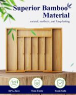Kitsure Silverware Organizer - Expandable Bamboo Kitchen Drawer Organizer for Cooking Utensils and Cutlery, Sturdy & Thickened Kitchen Organizers and Storage Solution, 18.5"×13.3"×1.8" - Image 3