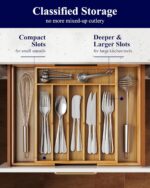 Kitsure Silverware Organizer - Expandable Bamboo Kitchen Drawer Organizer for Cooking Utensils and Cutlery, Sturdy & Thickened Kitchen Organizers and Storage Solution, 18.5"×13.3"×1.8" - Image 5