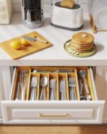 Kitsure Silverware Organizer - Expandable Bamboo Kitchen Drawer Organizer for Cooking Utensils and Cutlery, Sturdy & Thickened Kitchen Organizers and Storage Solution, 18.5"×13.3"×1.8" - Image 6