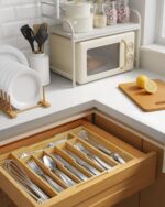 Kitsure Silverware Organizer - Expandable Bamboo Kitchen Drawer Organizer for Cooking Utensils and Cutlery, Sturdy & Thickened Kitchen Organizers and Storage Solution, 18.5"×13.3"×1.8" - Image 7