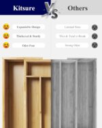Kitsure Silverware Organizer - Expandable Bamboo Kitchen Drawer Organizer for Cooking Utensils and Cutlery, Sturdy & Thickened Kitchen Organizers and Storage Solution, 18.5"×13.3"×1.8" - Image 8