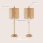 JONATHAN Y JYL1138A-SET2 Celerie 27.5" Coastal Bohemian Rattan/Iron Scalloped Buffet LED Table Lamp with Pull Chain, for Entry Console, Bedroom, Dining Room, Natural/Brass Gold (Set of 2) - Image 3