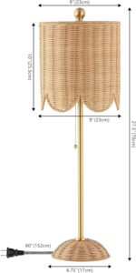 JONATHAN Y JYL1138A-SET2 Celerie 27.5" Coastal Bohemian Rattan/Iron Scalloped Buffet LED Table Lamp with Pull Chain, for Entry Console, Bedroom, Dining Room, Natural/Brass Gold (Set of 2) - Image 5