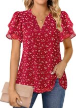 Lotusmile Womens Dressy Chiffon Blouses Summer Puff Petal Short Sleeve Shirts V Neck Casual Work Tops - Image 3