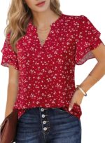 Lotusmile Womens Dressy Chiffon Blouses Summer Puff Petal Short Sleeve Shirts V Neck Casual Work Tops - Image 4