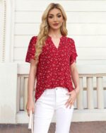 Lotusmile Womens Dressy Chiffon Blouses Summer Puff Petal Short Sleeve Shirts V Neck Casual Work Tops - Image 5
