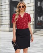 Lotusmile Womens Dressy Chiffon Blouses Summer Puff Petal Short Sleeve Shirts V Neck Casual Work Tops - Image 6