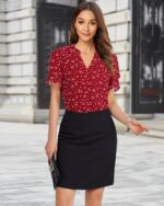 Lotusmile Womens Dressy Chiffon Blouses Summer Puff Petal Short Sleeve Shirts V Neck Casual Work Tops - Image 7