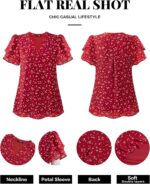 Lotusmile Womens Dressy Chiffon Blouses Summer Puff Petal Short Sleeve Shirts V Neck Casual Work Tops - Image 8