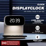 Digital Alarm Clock with Wireless Fast Charging Station 15W Touch Smart Lamp for Bedside,3 Colors Nightlight Adjustment Night Lamp for Living Room,Bedside,Heavy Sleepers (White+Cable&Adapter) - Image 3
