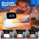 Digital Alarm Clock with Wireless Fast Charging Station 15W Touch Smart Lamp for Bedside,3 Colors Nightlight Adjustment Night Lamp for Living Room,Bedside,Heavy Sleepers (White+Cable&Adapter) - Image 5