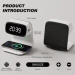 Digital Alarm Clock with Wireless Fast Charging Station 15W Touch Smart Lamp for Bedside,3 Colors Nightlight Adjustment Night Lamp for Living Room,Bedside,Heavy Sleepers (White+Cable&Adapter) - Image 6