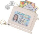 Women Slim Rfid Blocking Credit Card Case Holder Wristlet Zip ID Case Wallet Small Compact Leather Wallet Coin Purse with Keychain (Beige) - Image 3