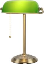 Bankers Lamp, Green Desk Lamp with Brass Finish, Classic Table Lamp with Pull Switch for Home, Office, Study (Green) - Image 3