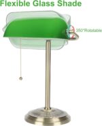 Bankers Lamp, Green Desk Lamp with Brass Finish, Classic Table Lamp with Pull Switch for Home, Office, Study (Green) - Image 4