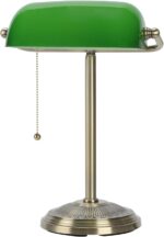 Bankers Lamp, Green Desk Lamp with Brass Finish, Classic Table Lamp with Pull Switch for Home, Office, Study (Green) - Image 9
