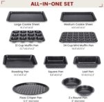 10-Piece Baking Pans Set, Bakeware Sets Nonstick, Baking Set for Oven Cooking, Stackable Carbon Steel Set Include Cookie Sheets, Muffin Pan, Cake Pan, Pizza Pan, Loaf Pan, Roasting Pan, Black - Image 3