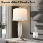 QiMH Table Lamps Set of 2, Bedroom Lamp with USB A+C Charging Ports, Modern Beside Lamps for Living Room with White Shade Rotary Switches, Glass Nightstand Lamp Home Decor (LED Bulbs Included) - Image 4