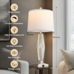 QiMH Table Lamps Set of 2, Bedroom Lamp with USB A+C Charging Ports, Modern Beside Lamps for Living Room with White Shade Rotary Switches, Glass Nightstand Lamp Home Decor (LED Bulbs Included) - Image 5