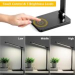 LED Desk Lamp for Home Office, 3 Levels Dimmable Desk Light with USB Charging Port, Small Study Lamp, Reading Light for Table, Black, 5000K - Image 4