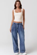 QINSEN Womens Lace Trim Square Neck Sleeveless Tank Tops Double-Layer Slim Fit T Shirt Crop Tops - Image 6