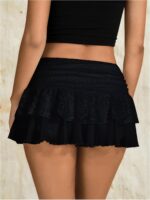 Verdusa Women's Y2k Lace Ruffle Mini Skirt Mesh High Waist Layered Skirt Skort Boho Outfits Micro Shorts - Image 3