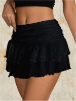Verdusa Women's Y2k Lace Ruffle Mini Skirt Mesh High Waist Layered Skirt Skort Boho Outfits Micro Shorts - Image 4