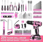 DEKOPRO Pink Drill Tool Kit Set: 20V Cordless Power Drill Tool Box with Battery Electric Drill Driver for Men Home Hand Repair Basic Toolbox Tools Sets Drills Case, DKMT186-GP - Image 3