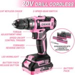 DEKOPRO Pink Drill Tool Kit Set: 20V Cordless Power Drill Tool Box with Battery Electric Drill Driver for Men Home Hand Repair Basic Toolbox Tools Sets Drills Case, DKMT186-GP - Image 4