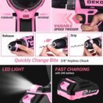 DEKOPRO Pink Drill Tool Kit Set: 20V Cordless Power Drill Tool Box with Battery Electric Drill Driver for Men Home Hand Repair Basic Toolbox Tools Sets Drills Case, DKMT186-GP - Image 5