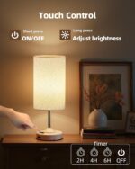 Cordless Table Lamp, Bedside, Dimmable, Touch, Timer, 2700K, Bedroom, Portable, LED, Wireless, Rechargeable, Battery Operated, Desk Lamp, Fabric Shade, Wood-Grain Finish, Living Room, Dining Room - Image 5