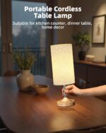 Cordless Table Lamp, Bedside, Dimmable, Touch, Timer, 2700K, Bedroom, Portable, LED, Wireless, Rechargeable, Battery Operated, Desk Lamp, Fabric Shade, Wood-Grain Finish, Living Room, Dining Room - Image 7