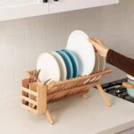 HBlife Dish Rack, Bamboo Folding 2-Tier Collapsible Drainer Dish Drying Rack with Utensils Flatware Holder Set (Dish Rack with Utensil Holder) - Image 7