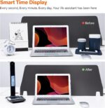 poukaran LED Desk Lamp with Wireless Charger, USB Charging Port, Table Lamp with Clock, Alarm, Date, Temperature, Desk Lamps for Home Office,Black - Image 3