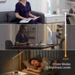 poukaran LED Desk Lamp with Wireless Charger, USB Charging Port, Table Lamp with Clock, Alarm, Date, Temperature, Desk Lamps for Home Office,Black - Image 6