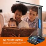 poukaran LED Desk Lamp with Wireless Charger, USB Charging Port, Table Lamp with Clock, Alarm, Date, Temperature, Desk Lamps for Home Office,Black - Image 9