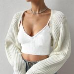 Women Open Front Ribbed Knit Crop Bolero Drop Shoulder Long Sleeve Solid Loose Fit Knitted Crop Cardigan Shrug - Image 7