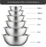 JoyJolt Stainless Steel Mixing Bowl Set - 6 Piece Nesting Bowls, 5qt to 0.5qt, Ideal for Kitchen, Cooking, Baking and Storage - Image 3