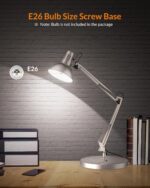 LEPOWER Metal Desk Lamp, Adjustable Goose Neck Architect Table Lamp with On/Off Switch, Swing Arm Desk Lamp with Clamp, Eye-Caring Reading Lamp for Bedroom, Study Room &Office (Silver) - Image 5