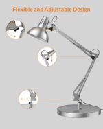 LEPOWER Metal Desk Lamp, Adjustable Goose Neck Architect Table Lamp with On/Off Switch, Swing Arm Desk Lamp with Clamp, Eye-Caring Reading Lamp for Bedroom, Study Room &Office (Silver) - Image 7