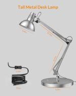 LEPOWER Metal Desk Lamp, Adjustable Goose Neck Architect Table Lamp with On/Off Switch, Swing Arm Desk Lamp with Clamp, Eye-Caring Reading Lamp for Bedroom, Study Room &Office (Silver) - Image 9